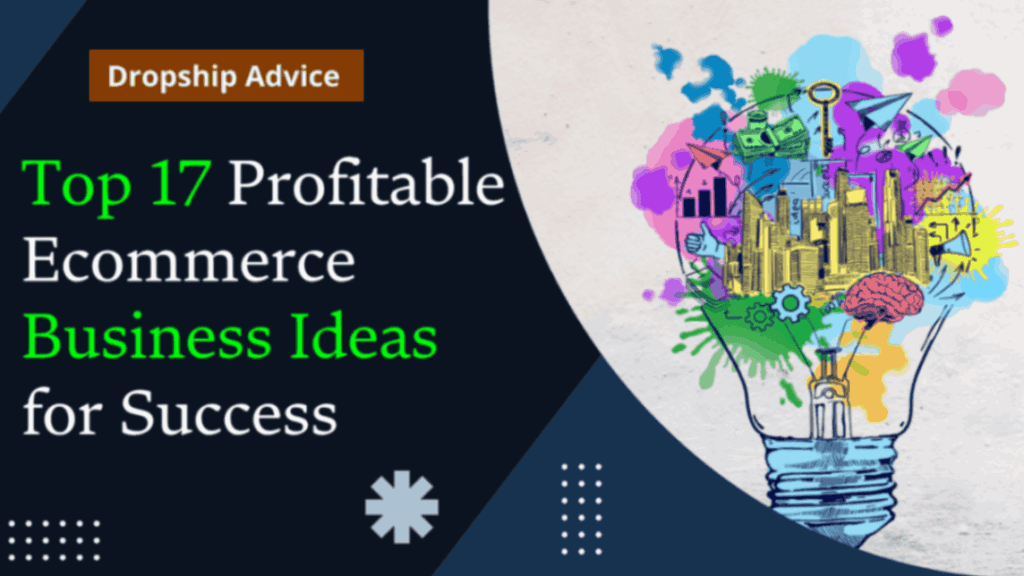 Graphic showing various ecommerce business ideas, including subscription boxes, handmade products, beauty items, and pet products, highlighting profitable niches for online stores.